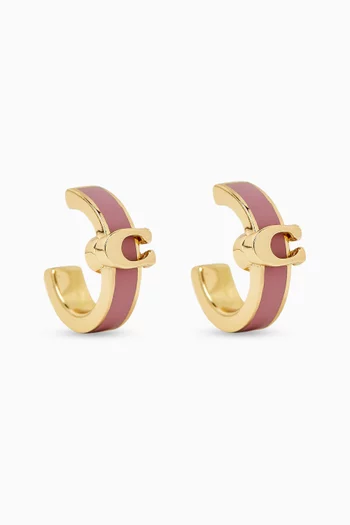 Signature C Enamel Huggie Earrings in Plated Brass