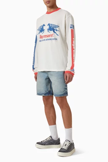 تي شيرت بأكمام طويلة وشعار بيجاسوس قطن شبكي