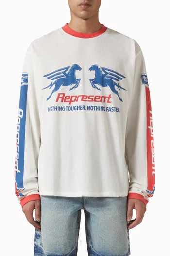 تي شيرت بأكمام طويلة وشعار بيجاسوس قطن شبكي