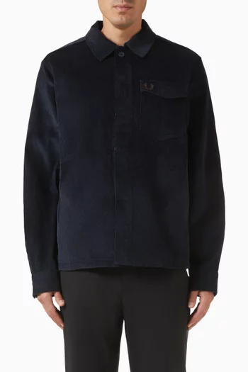 قميص بنمط جاكيت قماش قطني مخملي مضلع