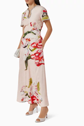 Yeoford Embellished Dress in Linen Blend