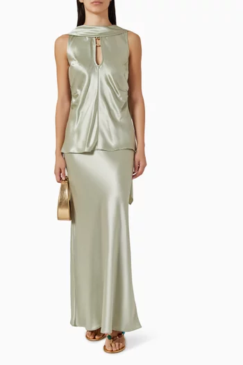 Shortgreen Maxi Skirt in Satin