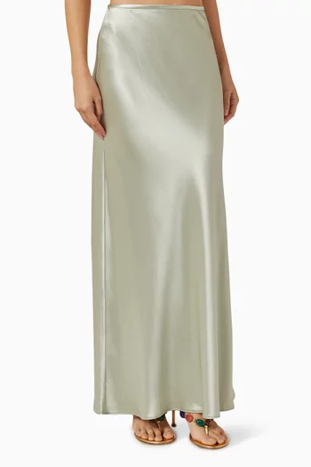 Shortgreen Maxi Skirt in Satin