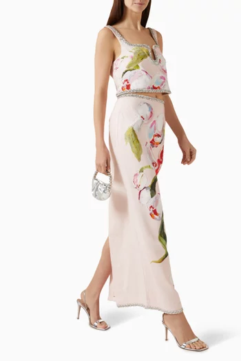 Southacre Rhinestone-trim Skirt in Linen Blend