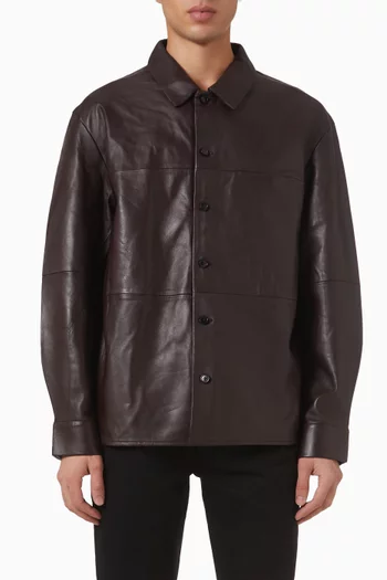 جاكيت بنمط قميص بقصة فضفاضة جلد