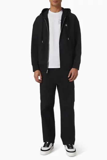 كنزة بغطاء رأس بقصة فضفاضة وسحّاب تيري