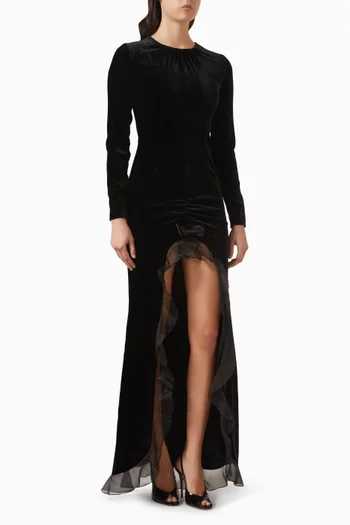 Ruched Slit Dress in Velvet