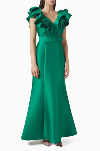 Ruffled-neckline Gown in Mikado