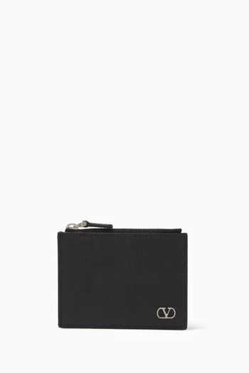 VLogo Signature Card Holder in Grainy Calfskin
