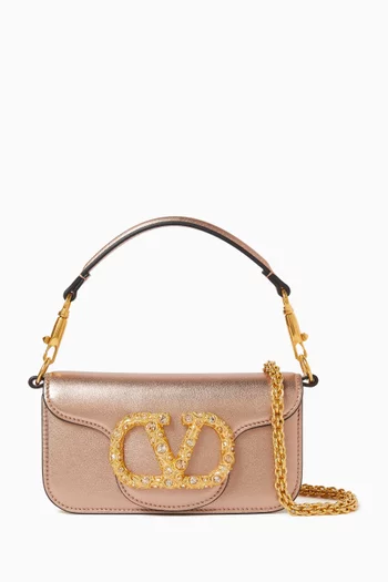 حقيبة كتف لوكو صغيرة مرصعة بأحجار كريستال جلد عجل لامع