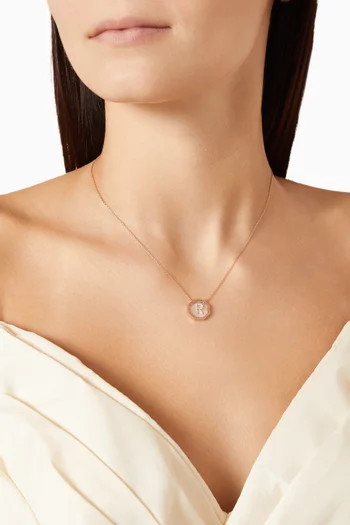 Harf Turath Letter 'R' Diamond Necklace in 18kt Rose Gold