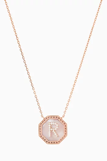 Harf Turath Letter 'R' Diamond Necklace in 18kt Rose Gold