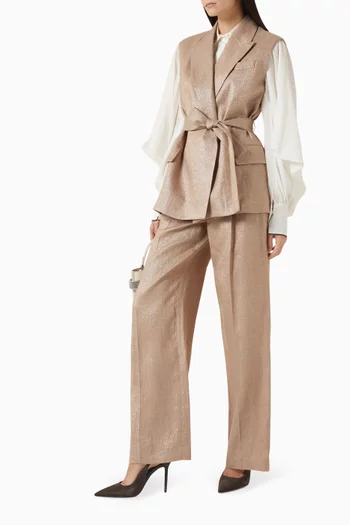 Monili Belted Vest in Linen Twill