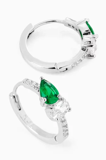 أقراط دائرية مرصعة بأحجار بيضاوية وكمثرية نحاس مطلي روديوم