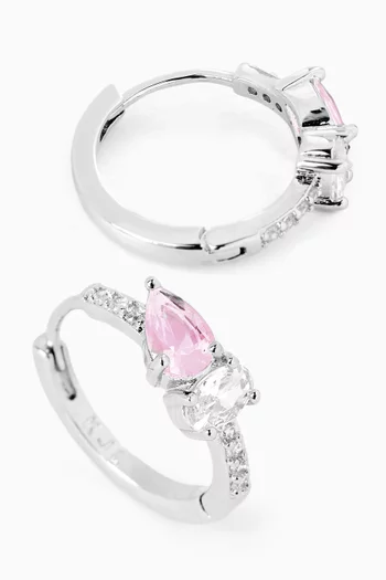 أقراط دائرية مرصعة بأحجار بيضاوية وكمثرية نحاس مطلي روديوم