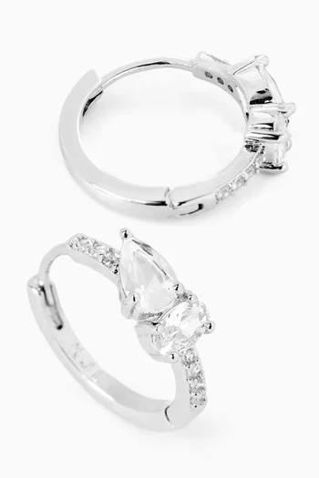 أقراط دائرية مرصعة بأحجار بيضاوية وكمثرية نحاس مطلي روديوم