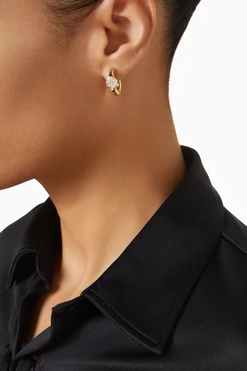 CZ Round Huggie Earrings in Gold-plated Brass