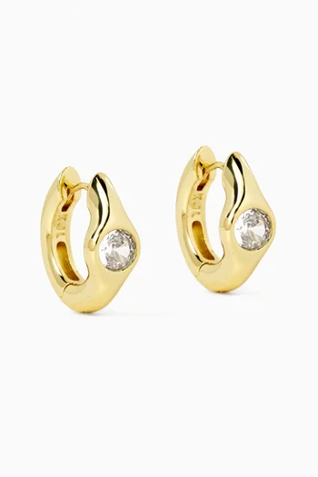 CZ Round Huggie Earrings in Gold-plated Brass