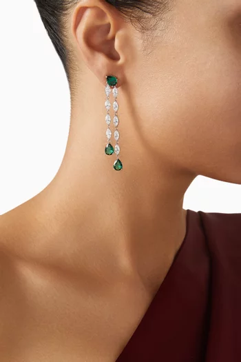 Pear Marquis Drop Earrings in Rhodium-plated Brass