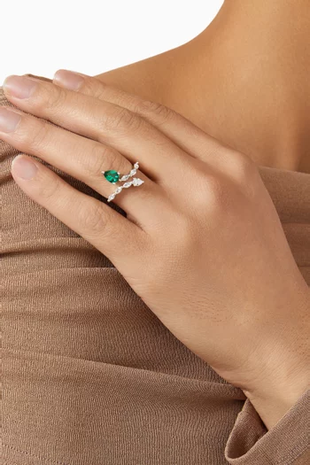 خاتم مفتوح مرصع بأحجار زركونيا بتصميم كمثرى نحاس مطلي روديوم