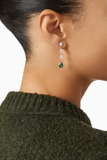 Downward Pear Linear Earrings in Rhodium-plated Brass