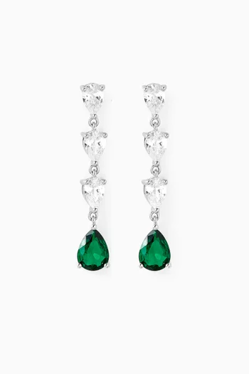 Downward Pear Linear Earrings in Rhodium-plated Brass