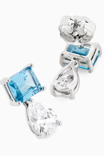 أقراط مرصعة بأحجار مستطيلة وكمثرية نحاس مطلي روديوم