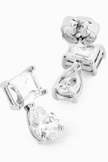 أقراط مرصعة بأحجار مستطيلة وكمثرية نحاس مطلي روديوم