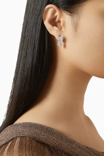 Emerald & Pear-cut Earrings in Rhodium-plated Brass