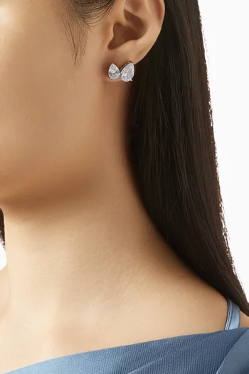 CZ Double Pear Stud Earrings in Rhodium-plated Brass