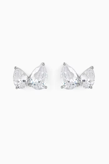 CZ Double Pear Stud Earrings in Rhodium-plated Brass