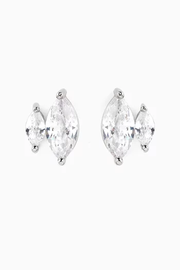 CZ Mini Double Marquis Stud Earrings in Rhodium-plated Brass