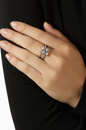 Pave Marquis Claw Ring in Rhodium-plated Brass