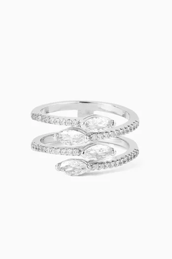 خاتم بتصميم مخلب مرصع بأحجار بافيه وماركيز نحاس مطلي روديوم