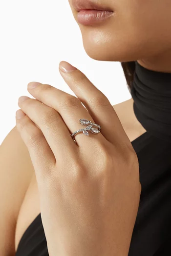 Open Pave Marquis Bar Ring in Rhodium-plated Brass