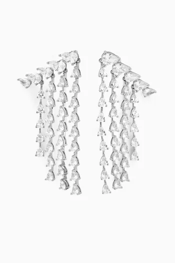 CZ Waterfall Climber Earrings in Rhodium-plated Brass