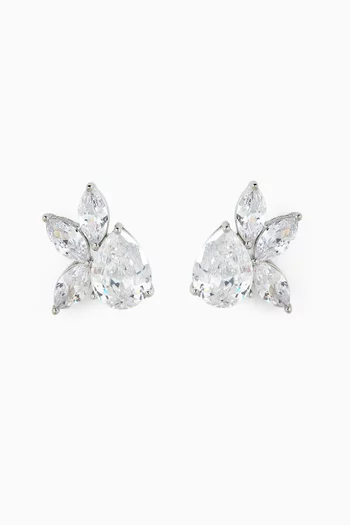 Pear Marquis Burst Stud Earrings in Rhodium-plated Brass