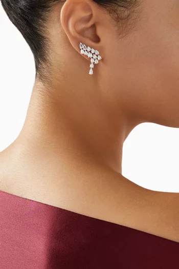 CZ Winged Drop Earrings in Rhodium-plated Brass