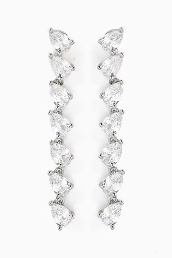 CZ Pear Drop Earrings in Rhodium-plated Brass