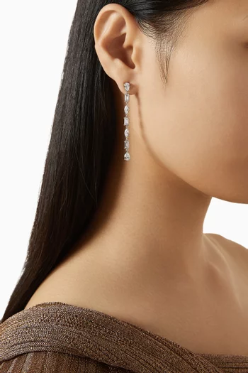 CZ Linear Drop Earrings in Rhodium-plated Brass