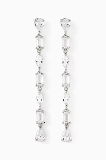 CZ Linear Drop Earrings in Rhodium-plated Brass