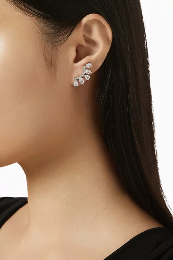 Multishape Fan Curved Earrings in Rhodium-plated Brass