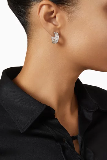 CZ Huggie Hoop Earrings in Rhodium-plated Brass