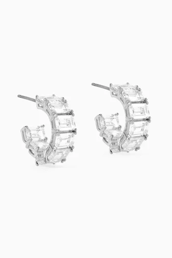 CZ Huggie Hoop Earrings in Rhodium-plated Brass
