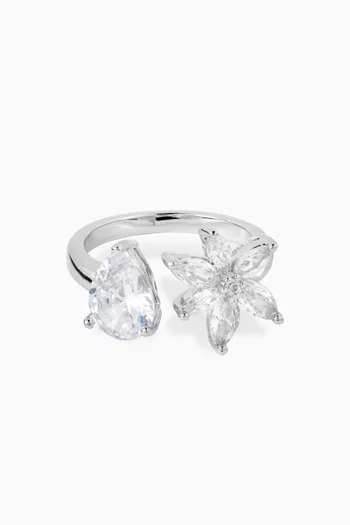CZ Marquis Floral Open Ring in Rhodium-plated Brass