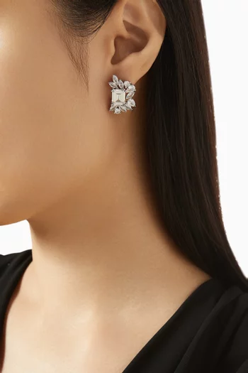 CZ Marquis Statement Earrings in Rhodium-plated Brass