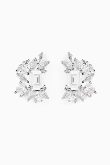 CZ Marquis Statement Earrings in Rhodium-plated Brass