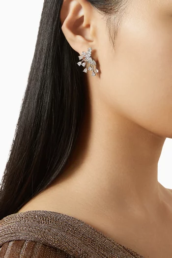 Pear Burst Fan Earrings in Rhodium-pated Brass