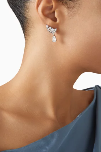 CZ Winged Climber Earrings in Rhodium-plated Brass