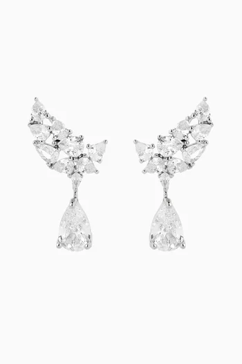 CZ Winged Climber Earrings in Rhodium-plated Brass